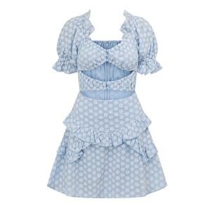 Sabo Jaycee Dress Floral Ruffle Mini Dress Blue White Cottagecore XS